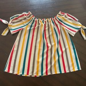 Oversized off shoulder striped  blouse